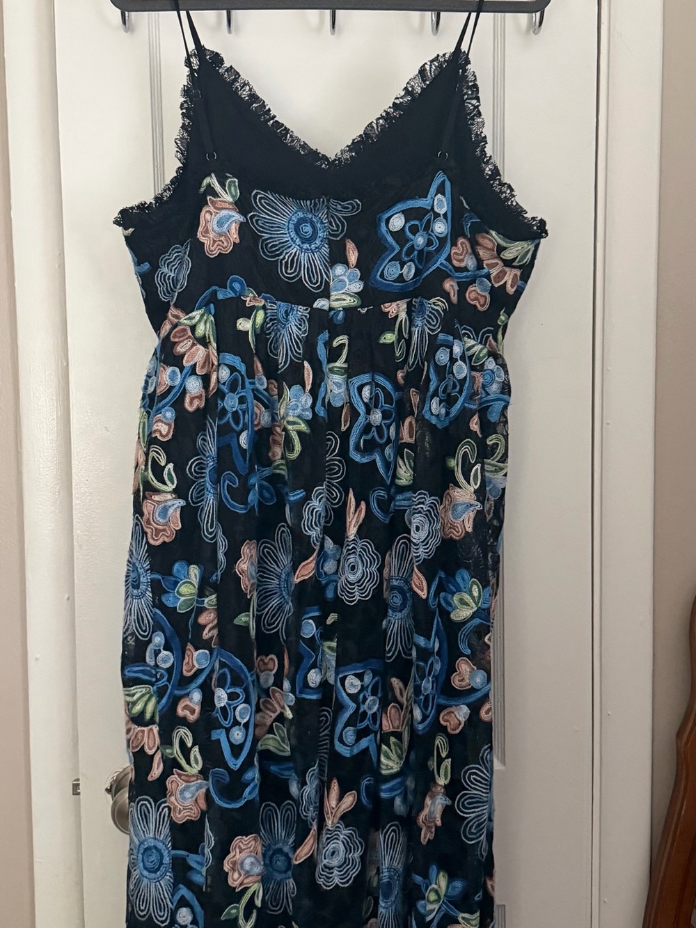 Anthropologie - Eri + Ali - Black Floral Embroidered Spaghetti Strap Dress - Picture 7 of 7